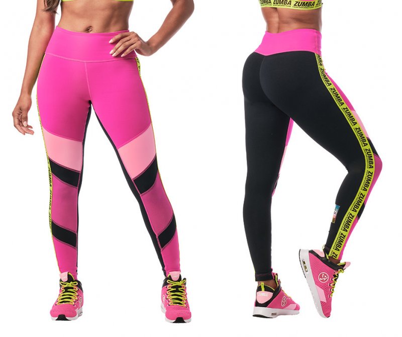 Zumba Dance In Color High Waisted Ankle Leggings - Shocking Pink