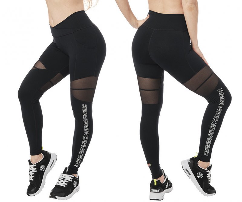 Zumba Mesh Panel High Waistband Ankle Leggings - Bold Black