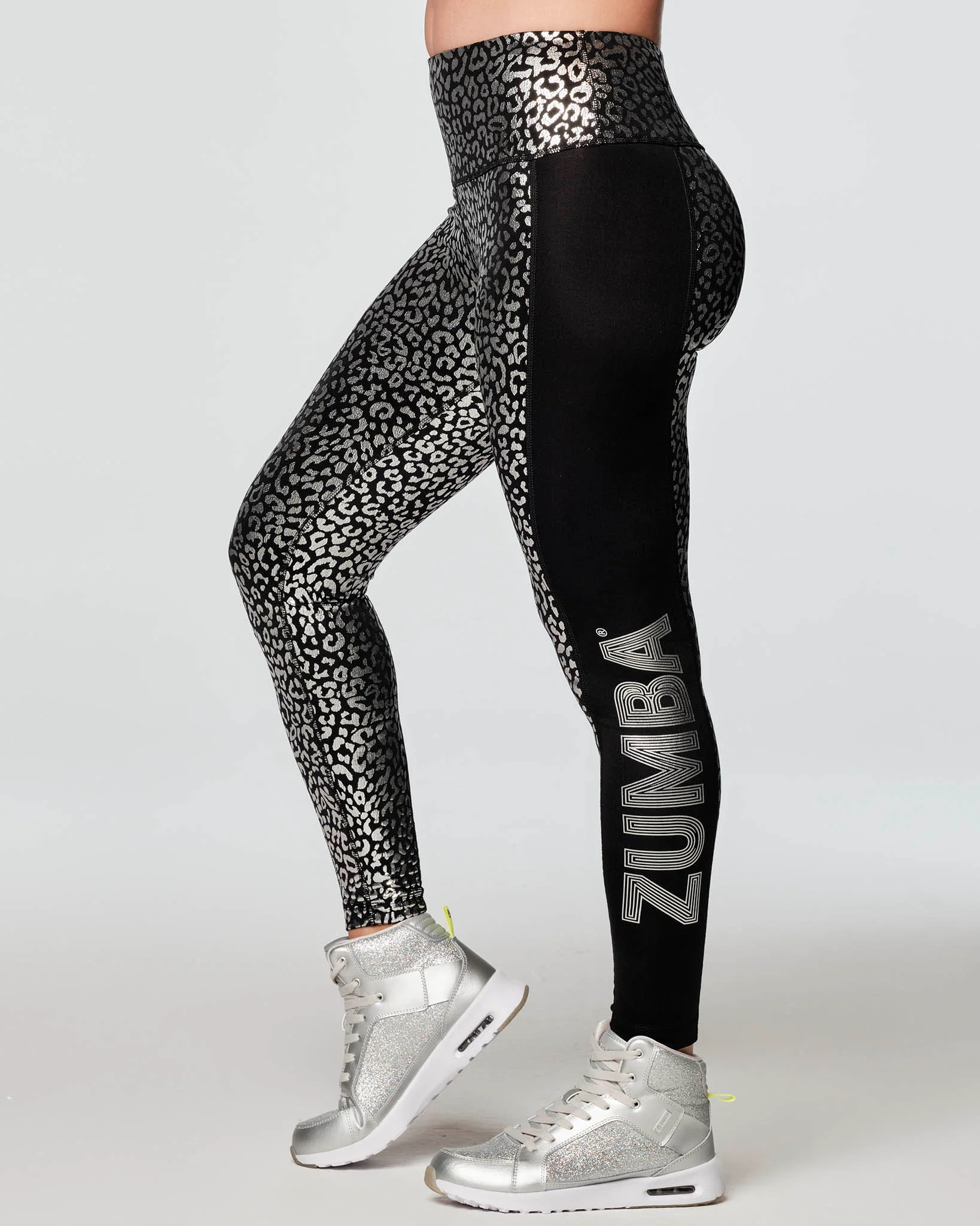 Zumba Glow With The Flow High Waisted Foil Leggings - Black