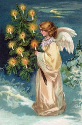 Thumbnail of Angel With A Christmas Tree Antique Postcard Reproduction