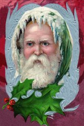 Thumbnail of Green Robe Santa Old Christmas Postcard Reproduction
