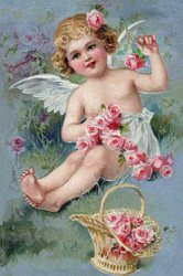 Thumbnail of Angel Girl With Roses Old Valentine Postcard Reproduction
