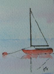 Thumbnail of ACEO Original Quiet Time Sailboat Watercolor Miniature BJs