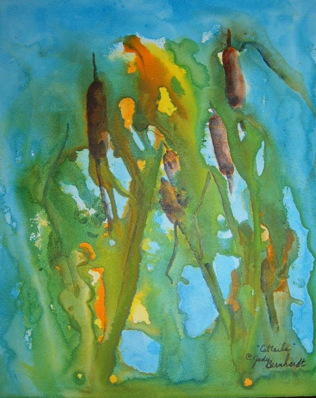 Cattails Painting on Aquabord Watercolor Acrylic BJs