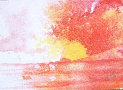 Thumbnail of ACEO Original Red Sunset Watercolor Miniature BJs
