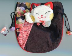 Thumbnail of Japanese Style Beckoning Cat Maneki Neko Drawstring Bag Part 4 #7 (AD0124)