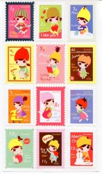 Thumbnail of Angoo Fruit Girl Stamp Shape Sticker Sheet #1 (I0955)