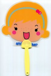 Thumbnail of Yellow Hair Girl Die Cut Plastic Hand Fan #1