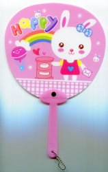Thumbnail of Happy Rabbit with Rainbow Die Cut Plastic Hand Fan #1