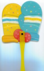 Thumbnail of Yellow Green Gloves Die Cut Plastic Hand Fan #1