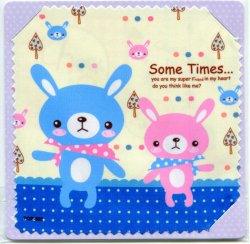 Thumbnail of Pink and Blue Rabbits Microfiber Eyeglasses Cleaning Cloth #1 (EC0088)