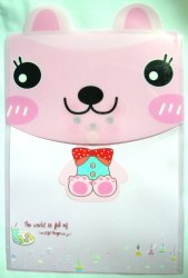 Thumbnail of Animal with Bow Tie Die Cut A4 Plastic File Folder Bag #4 (Pink Rabbit)