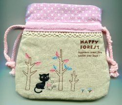 Thumbnail of Happy Forest Cat Cotton Drawstring Bag #1 (AD0011) 