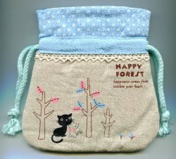 Thumbnail of Happy Forest Cat Cotton Drawstring Bag #2 (AD0012) 