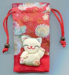 Thumbnail of Japanese Style Beckoning Cat Maneki Neko Drawstring Bag #1 (AD0013) 