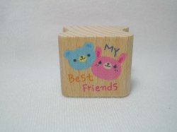 Thumbnail of Korea Young Friends Medium Wood Rubber Stamp #14 (Bear Rabbit Friends) (SS0050) 