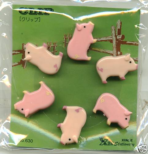 Thumbnail of Pig 6 Pcs Die Cut Plastic Paper Clip Set 