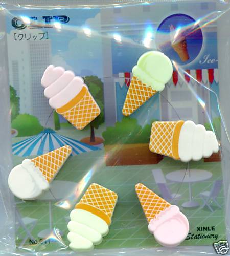 Thumbnail of Ice-cream 6 Pcs Die Cut Plastic Paper Clip Set 