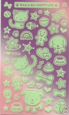 Thumbnail of Cute Dog and Cat Noctilucence Sticker Sheet #1 (I0188) 