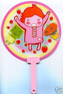 Thumbnail of Cute Girl with Strawberry Die Cut Plastic Fan #1 