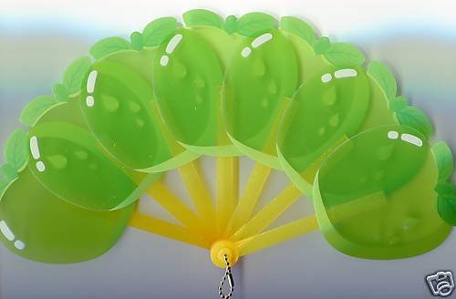 Thumbnail of Green Apple Die Cut Plastic Folding Fan #1  
