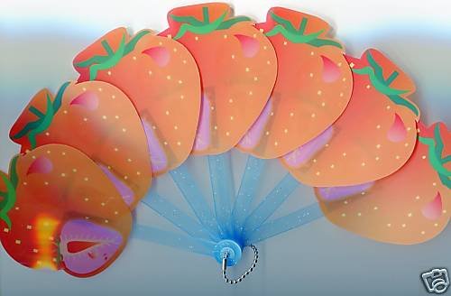 Thumbnail of Strawberry Die Cut Plastic Folding Fan #2  