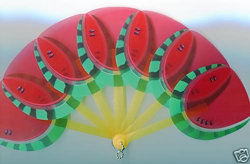 Thumbnail of Watermelon Die Cut Plastic Folding Fan #1  