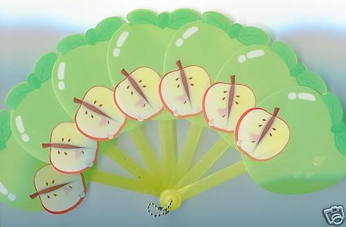 Thumbnail of Green Apple Die Cut Plastic Folding Fan #2   