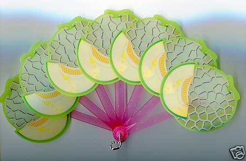 Thumbnail of Melon Die Cut Plastic Folding Fan #1 