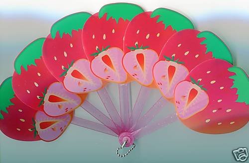 Thumbnail of Strawberry Die Cut Plastic Folding Fan #3 