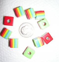 Thumbnail of Bright Fruit Colored Stripe Resin Cubes, 10 beads