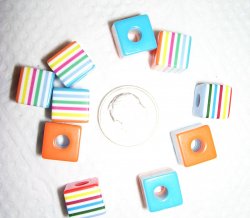 Thumbnail of Bright Candy Colored Stripe Resin Cubes, 10 beads