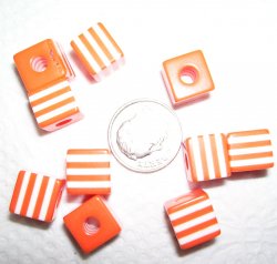 Thumbnail of Bright Orange & White Stripe Resin Cubes, 10 beads