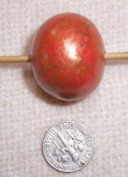 Thumbnail of Large round focal bead, Orange w/ gold gilt