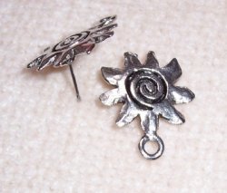Thumbnail of Post Style Sun with swirl.  Loop for beaded drop. Sold by the pair, silver plate