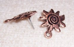 Thumbnail of Post Style Sun with swirl.  Loop for beaded drop.  Sold by the pair Copper plate