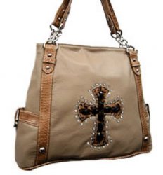 Thumbnail of Rhinestone & Cross Decorated Handbag - Tan #1