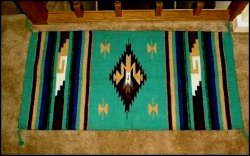 Thumbnail of Southwestern Decor Log Cabin Rug Teal-Burgundy-Tan