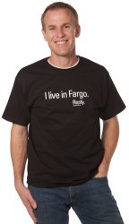 Thumbnail of I Live In Fargo. Really. Black Tshirt