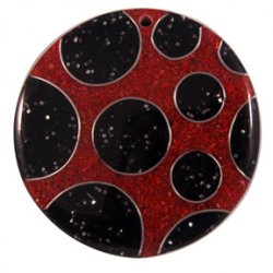 Thumbnail of Sawdust Red and Black Circles with Silver Wire Pendant