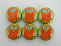 Thumbnail of Birds, Decoupage Beads, Owl 2, Orange, 20mm Round