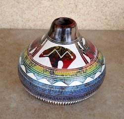 Thumbnail of SOLD! Hilda Whitegoat Navajo Etched Horsehair Pottery - Etched Bear 