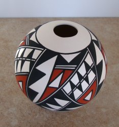 Thumbnail of SOLD! Acoma Pottery Seed Pot - Polychrome Geometric Design - Nerissa Victorino 