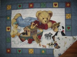 Thumbnail of CRIB Panel Blue Jean Teddy Noah's Ark Quilted FINISHED Edge RARE OUT OF PRINT!