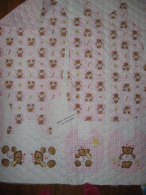 Image 0 of Flannel Pink thick Quilted Baby Bunting Bag and Bib Teddy Bear Baby Outfit 2 sew