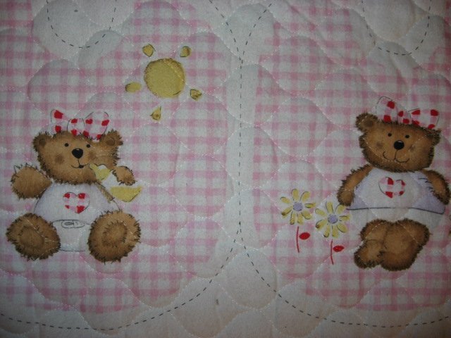 Image 1 of Flannel Pink thick Quilted Baby Bunting Bag and Bib Teddy Bear Baby Outfit 2 sew