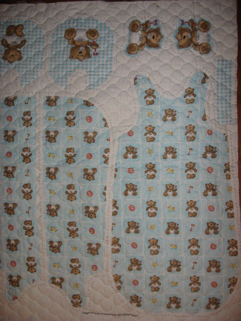 Image 0 of Flannel Baby Blue Quilted thick Baby Bunting Bag Bib Teddy Bear Outfit 2 sew