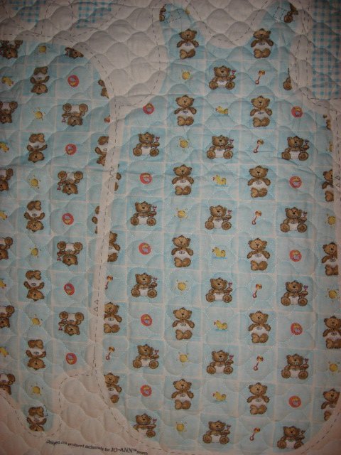 Image 1 of Flannel Baby Blue Quilted thick Baby Bunting Bag Bib Teddy Bear Outfit 2 sew