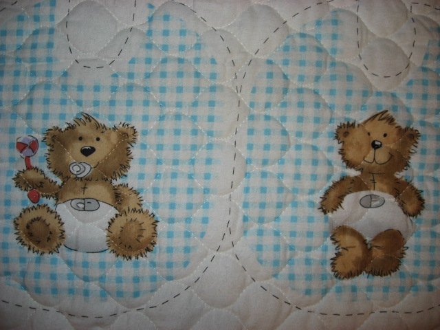 Image 2 of Flannel Baby Blue Quilted thick Baby Bunting Bag Bib Teddy Bear Outfit 2 sew