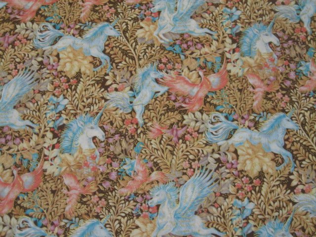 Image 0 of Unicorn Pegasus Horse Phoenix Bird Gilded Cotton Quilt fabric 1/2 yard RARE